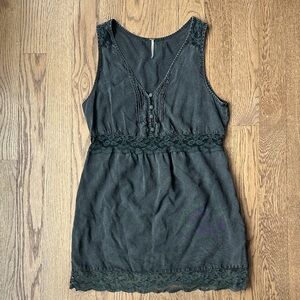 Free People Boho Dusty Black Lace Inset Dress - Size Large